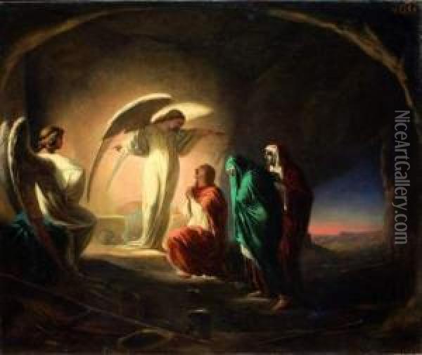 Les Saintes Femmes Au Tombeau Avec Les Anges De La Resurrection. Oil Painting - Joseph Navlet