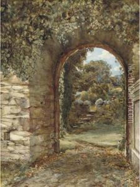 An Ivy-clad Arch With A View To A Garden Beyond Oil Painting - Edward R.W.S Duncan