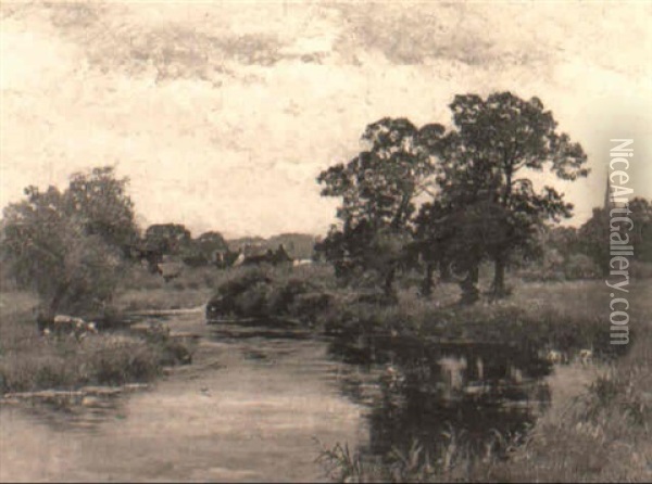 A Tranquil Stretch Of The River Oil Painting - Walter Wallor Caffyn