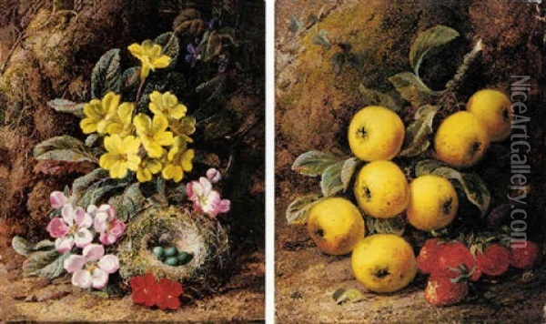 Primroses And A Bird's Nest Oil Painting - George Clare