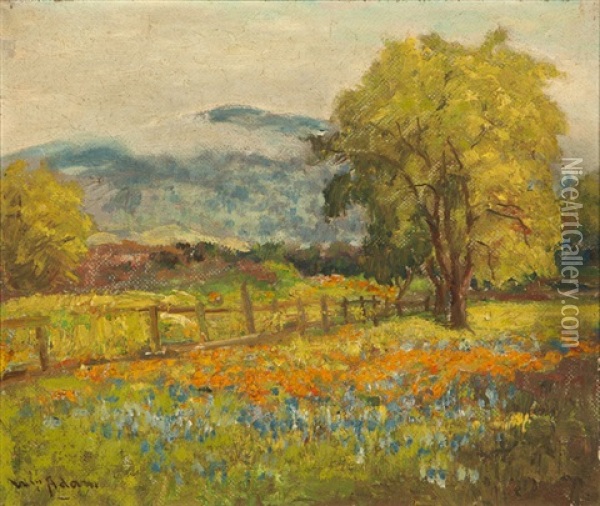 Poppies And Lupine, Santa Clara Valley Oil Painting - William C. Adam