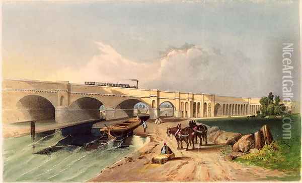 View of the Greenwich Railway Viaduct at Deptford, 1836 Oil Painting - G.F. Bragg