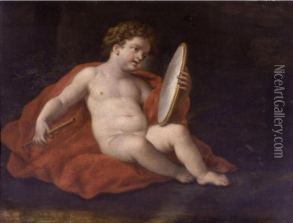 A Child Holding A Mirror And A Flute, Possibly An Allegory Oil Painting - Paolo di Matteis