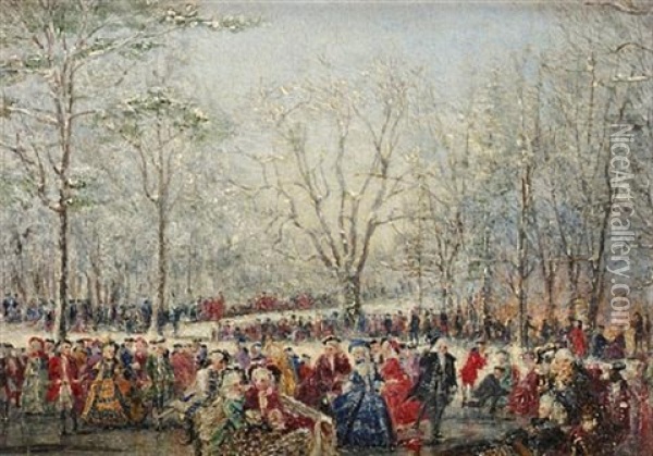Skaters In The Bois De Boulogne - The Court Of Louis Xvi Oil Painting - Conrad Wise Chapman