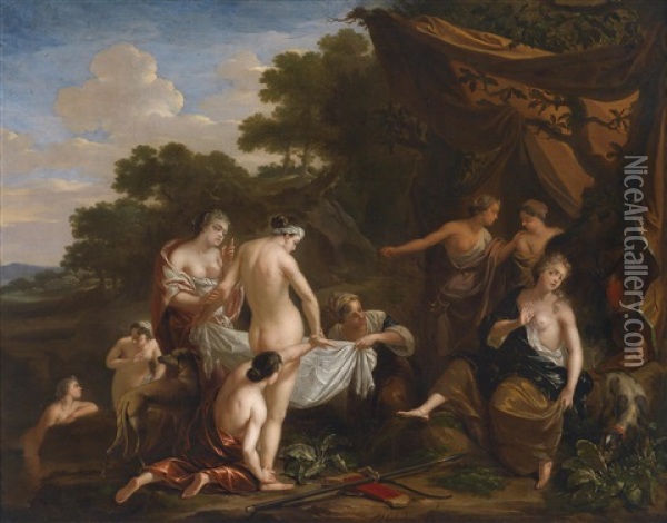 Diana Entdeckt Die Schwangerschaft Der Nymphe Kallisto (nach Ovid, Met.) Oil Painting - Arnold Houbraken