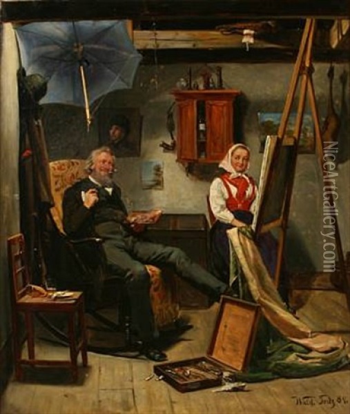 Interior With The Painter And His Model Oil Painting - Knut Gustaf Waldemar Tode
