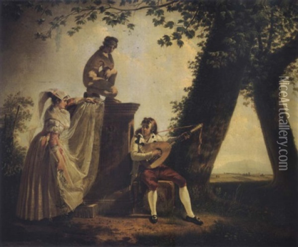 Alban Peasants In A Park Near Rome Oil Painting - Jacques Sablet