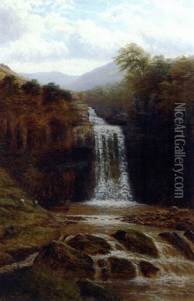 Thorton Force, Ingleton Oil Painting - William Mellor