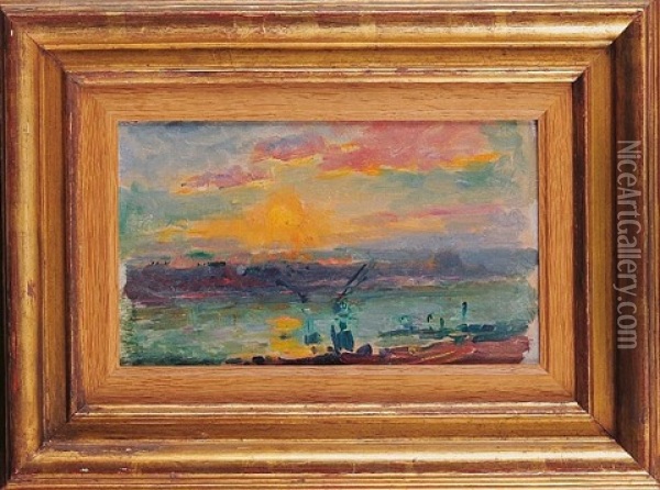 Coucher De Soleil - Effet De Lumiere Oil Painting - Albert Marie (Adolphe) Dagnaux