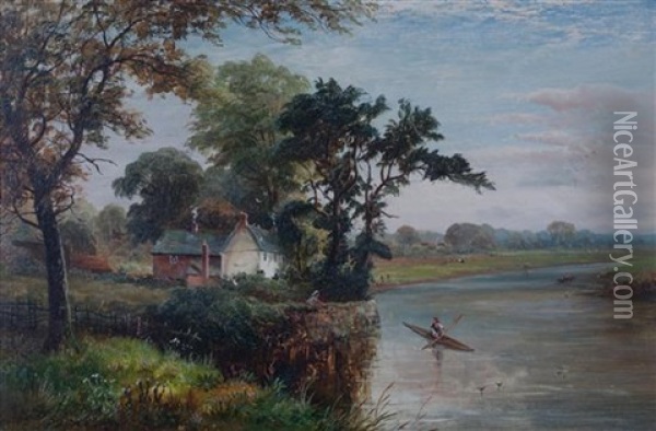 Cottage By The River Oil Painting - David Payne