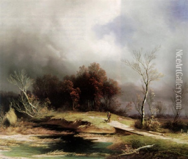 Herbstliche Moorlandschaft Mit Kleinem Bachlauf Oil Painting - Karl Millner
