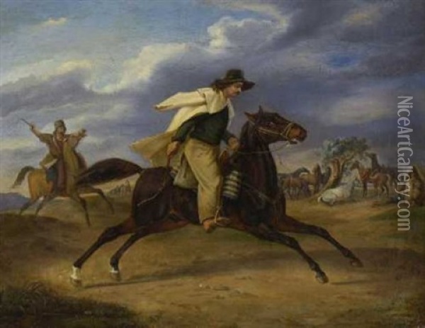 Ungarische Pferderhirten Oil Painting - Ludwig Deurer