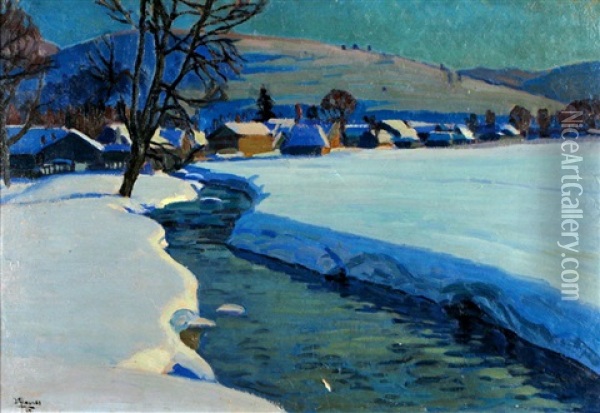 Snowy Landscape Oil Painting - Jakob Glasner