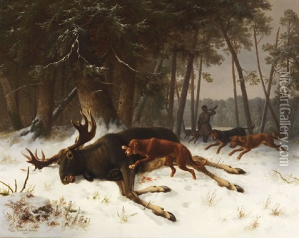 Der Erlegte Elch Oil Painting - Wilhelm Reinhardt