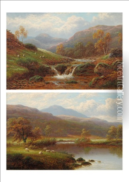 View In Borrowdale, Cumberland; On The Lledr, North Wales (2 Works) Oil Painting - William Mellor