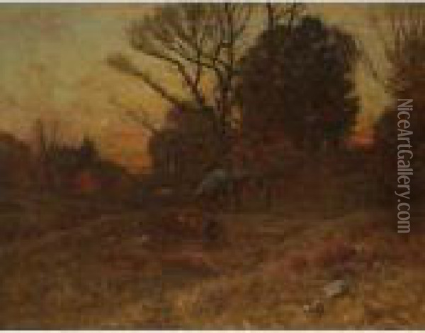 Fall At Dusk, Forest Interior Oil Painting - John Joseph Enneking