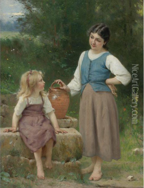 The Little Neighbor Oil Painting - Francois Alfred Delobbe