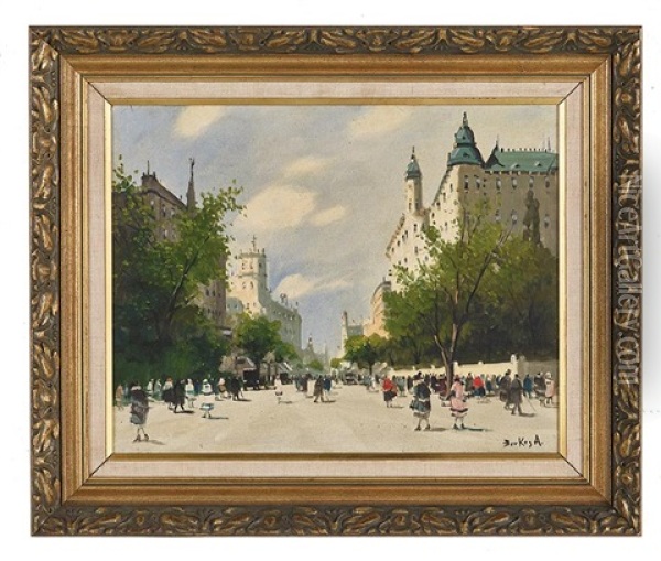Promenade In Budapest Oil Painting - Antal Berkes