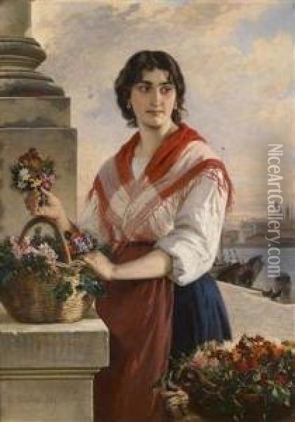 Venetian Flowerseller Oil Painting - Ludwig Thiersch
