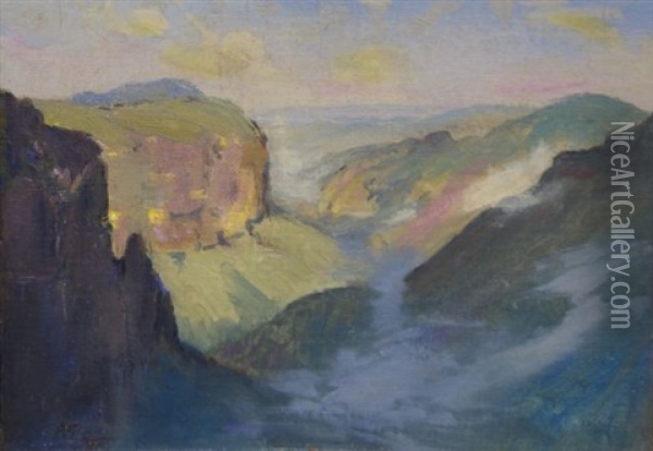 Over The Hills And Far Away (blue Mountains) Oil Painting - Albert Henry Fullwood