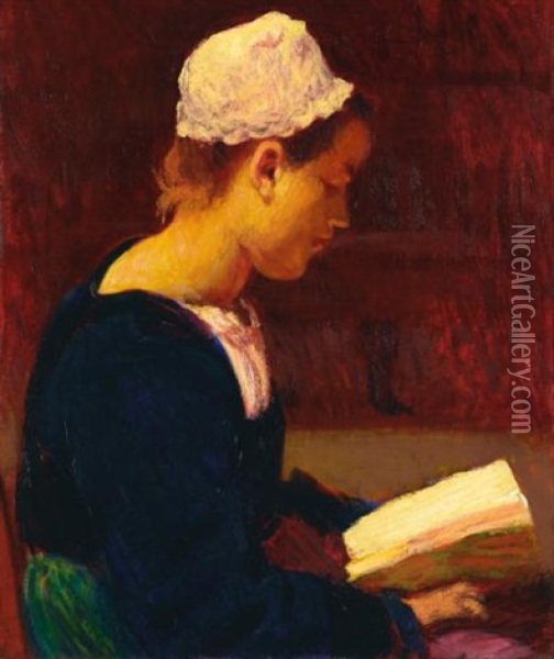 Breton Girl Reading (bretonne Lisant) Oil Painting - Roderic O'Conor