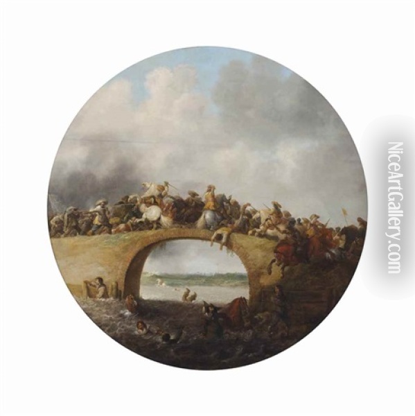 A Battle Engagement On A Bridge Oil Painting - Palamedes Palamedesz the Elder