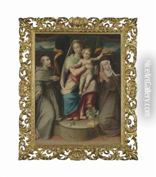 The Madonna And Child With Saints Francis And Claire Oil Painting - Giovanni Maria Butteri