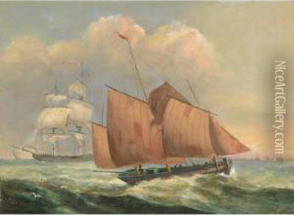 Shipping Off The Coast Of Dover; Shipping With A Fleet In Thedistance Right Oil Painting - Robert Westall