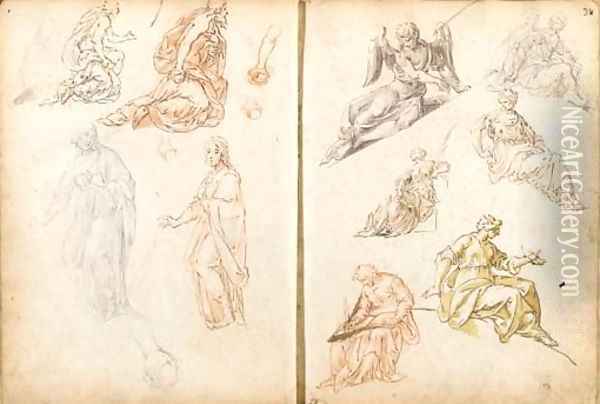 An album of thirty-six leaves studies of heads, feet, angels and putti Oil Painting - Sebastian Walther