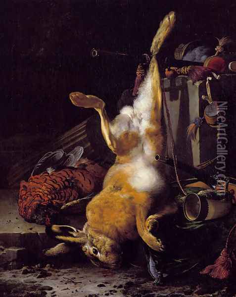 A Still Life Of Dead Game And Hunting Equipment Oil Painting - Melchior de Hondecoeter