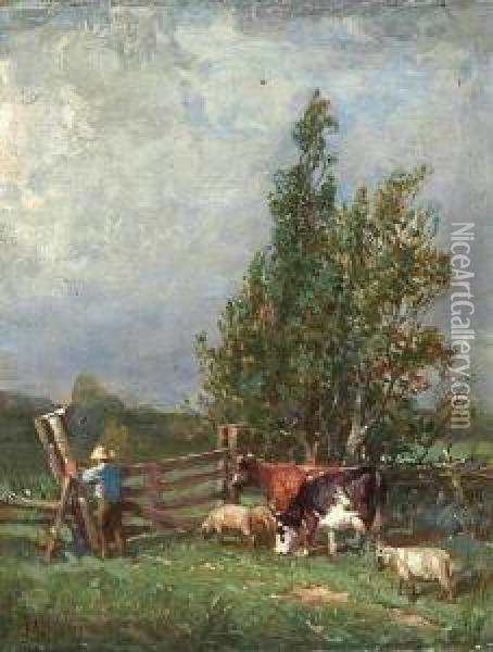 Going To Fresh Pastures Oil Painting - Peleg Franklin Brownell
