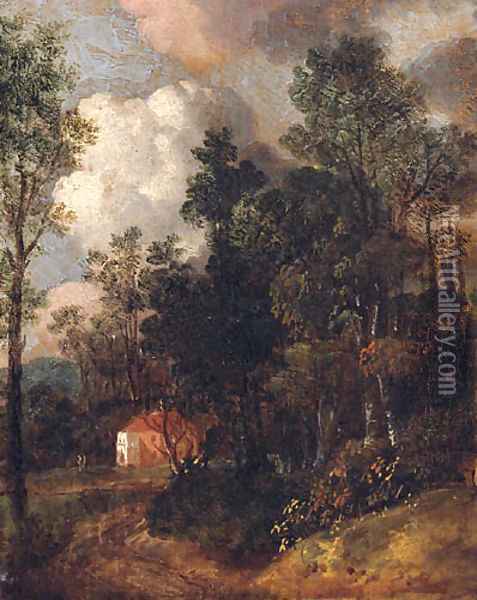 A Country House In A Wooded Landscape Oil Painting - Thomas Churchyard