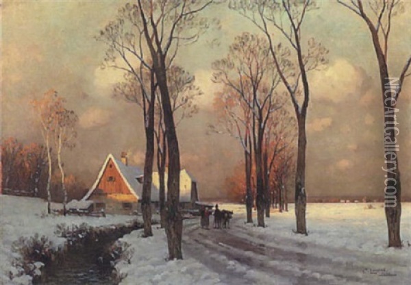 Abendsonne Uber Winterlandschaft Mit Bauernhaus Oil Painting - Curt Leopold