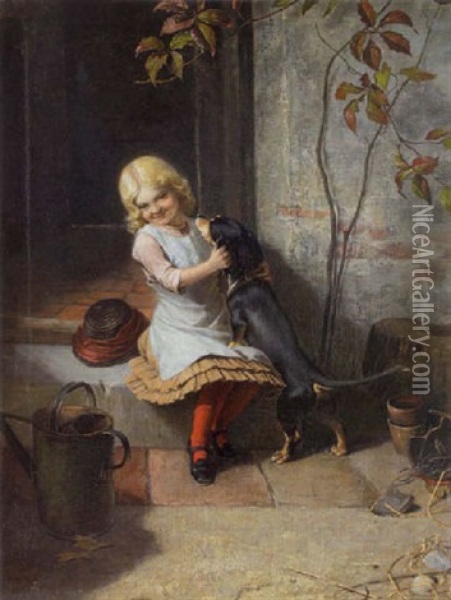 Kleines Madchen Mit Ihrem Dackel Oil Painting - Carl Rohde