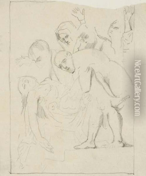 D'apres Caravage: Mise Au Tombeau Oil Painting - Paul Cezanne