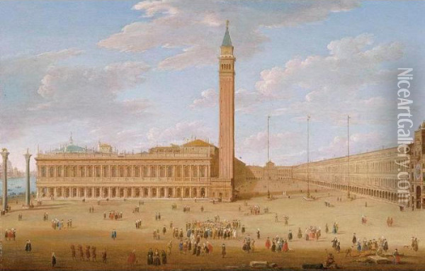 The Piazza San Marco With The Piazzetta, Venice Oil Painting - Hendrik Frans Van Lint