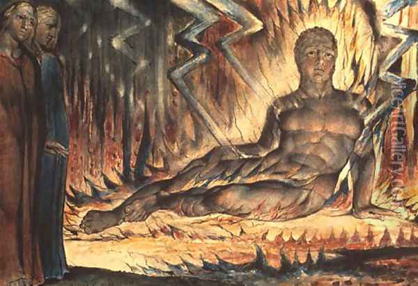 Inferno, Canto XIV, 46-72, Capaneus the Blasphemer Oil Painting - William Blake
