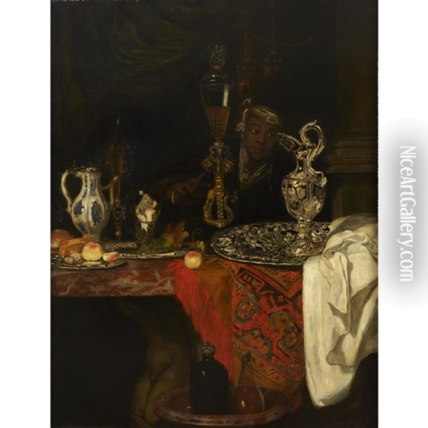 Still Life With Moor Oil Painting - Barend van der Meer