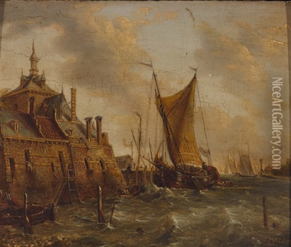 Fischerboote Im Hafen Oil Painting - Peter van den Velde
