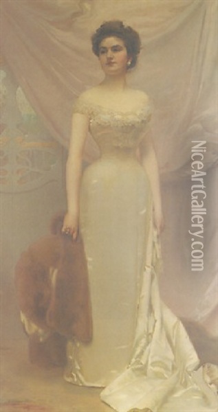 Portrait Of Countess Corazzini With A Fur Stole Oil Painting - Vittorio Matteo Corcos