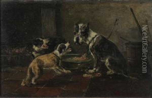 Als Twee Honden Vechten Oil Painting - Jos Stevens