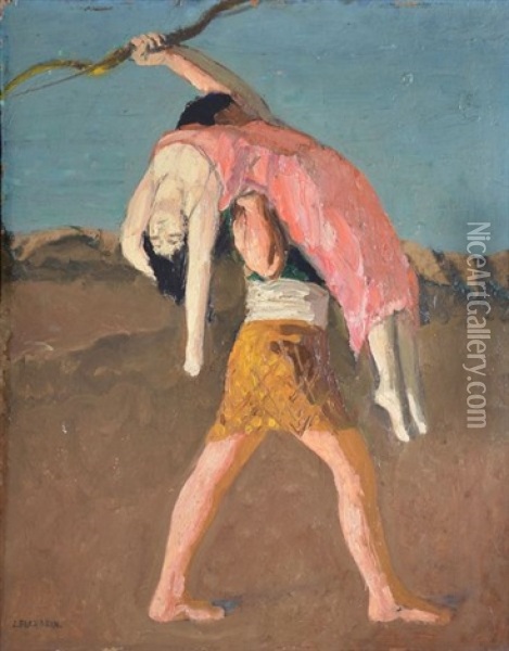 Guerrier Enlevant Une Femme Oil Painting - Jules Leon Flandrin