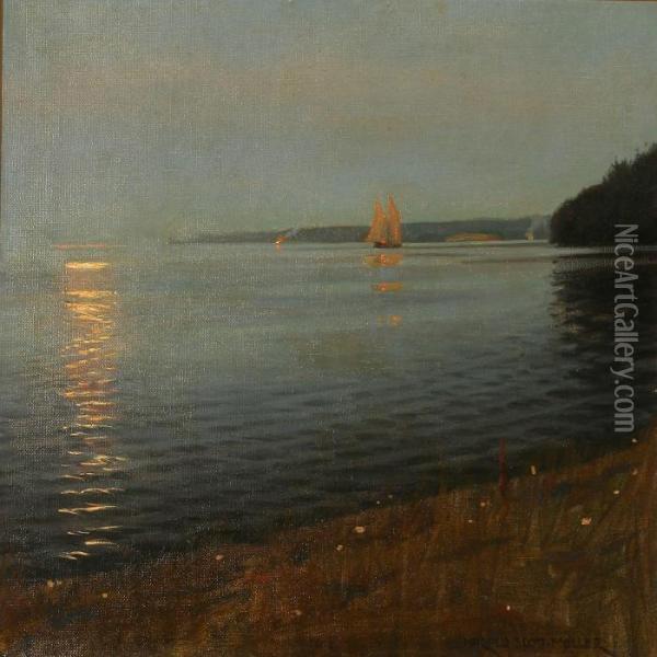 Midsummer Eve, Koge Bay, Denmark Oil Painting - Harald Slott-Moller