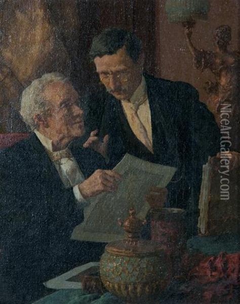 Two Gentlemen In Conversation Oil Painting - Louis Charles Moeller