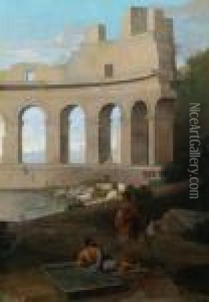 Hirten Und Herde Vor Romischen Ruinen Oil Painting - Viviano Codazzi