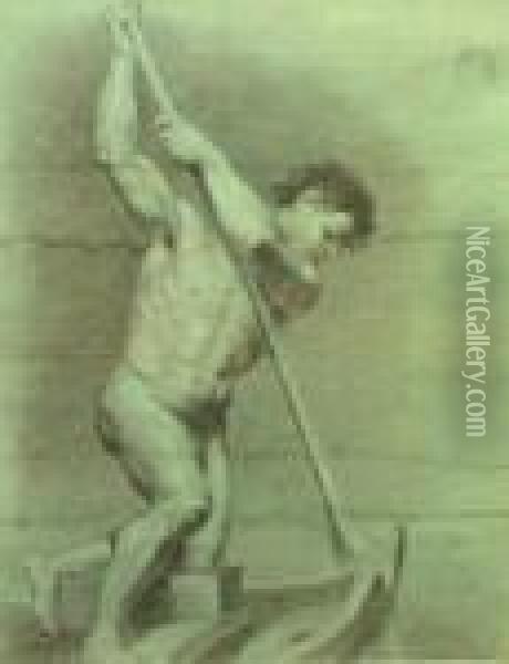 Academic Study Of A Male Nude Standingfull-length Holding An Oar Oil Painting - Pierre-Paul Prud'hon