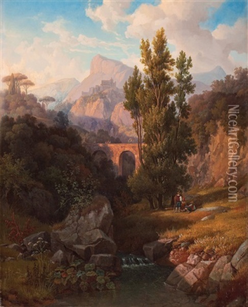 Italian Landscape Oil Painting - Gustaf Wilhelm Palm