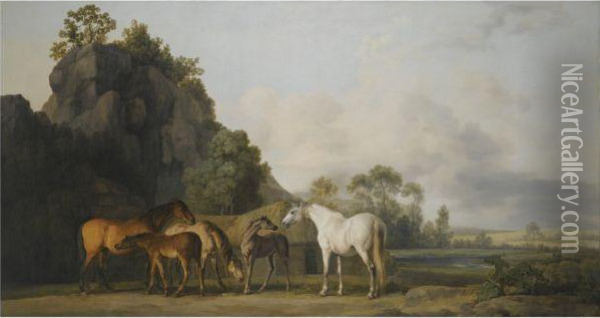 Brood Mares And Foals Oil Painting - George Stubbs