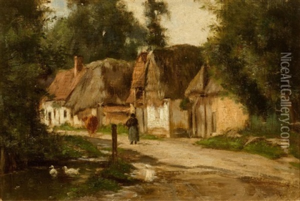 Before The Farmstead Oil Painting - Emile van Marcke de Lummen