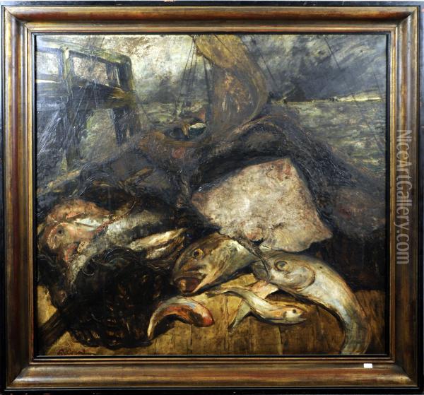 Nature Morte Aux Poissons Oil Painting - Joseph Fr. De Coene